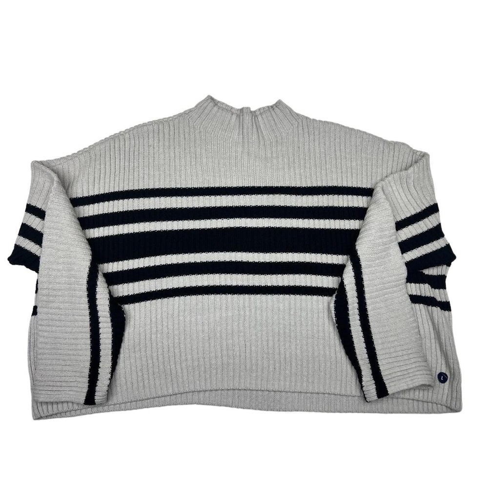 NWT Hollister Womens Size L Beige/ Black Stripe Ribbed Mock Neck Sweater Casual